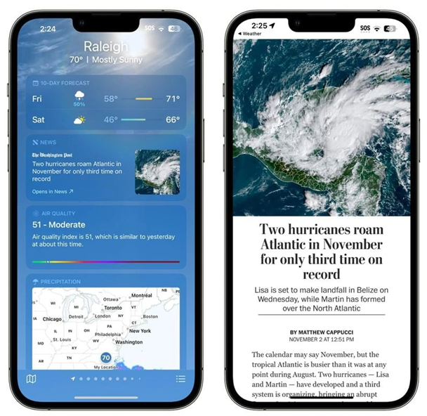 法库苹果14维修分享iPhone 14手机如何看天气时顺带看新闻 