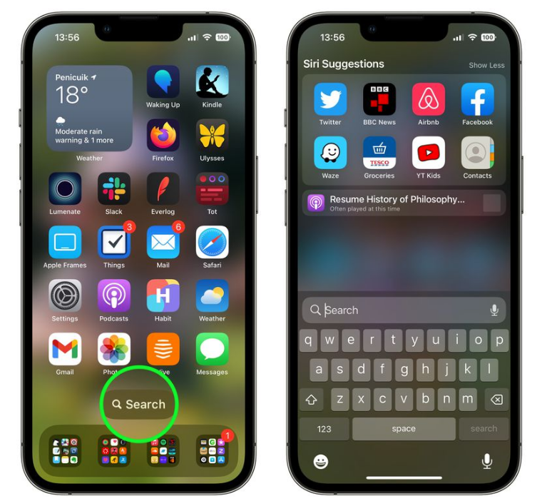 法库苹果手机维修分享升级到 iOS 16 后，如何删除主屏幕上的搜索按钮 